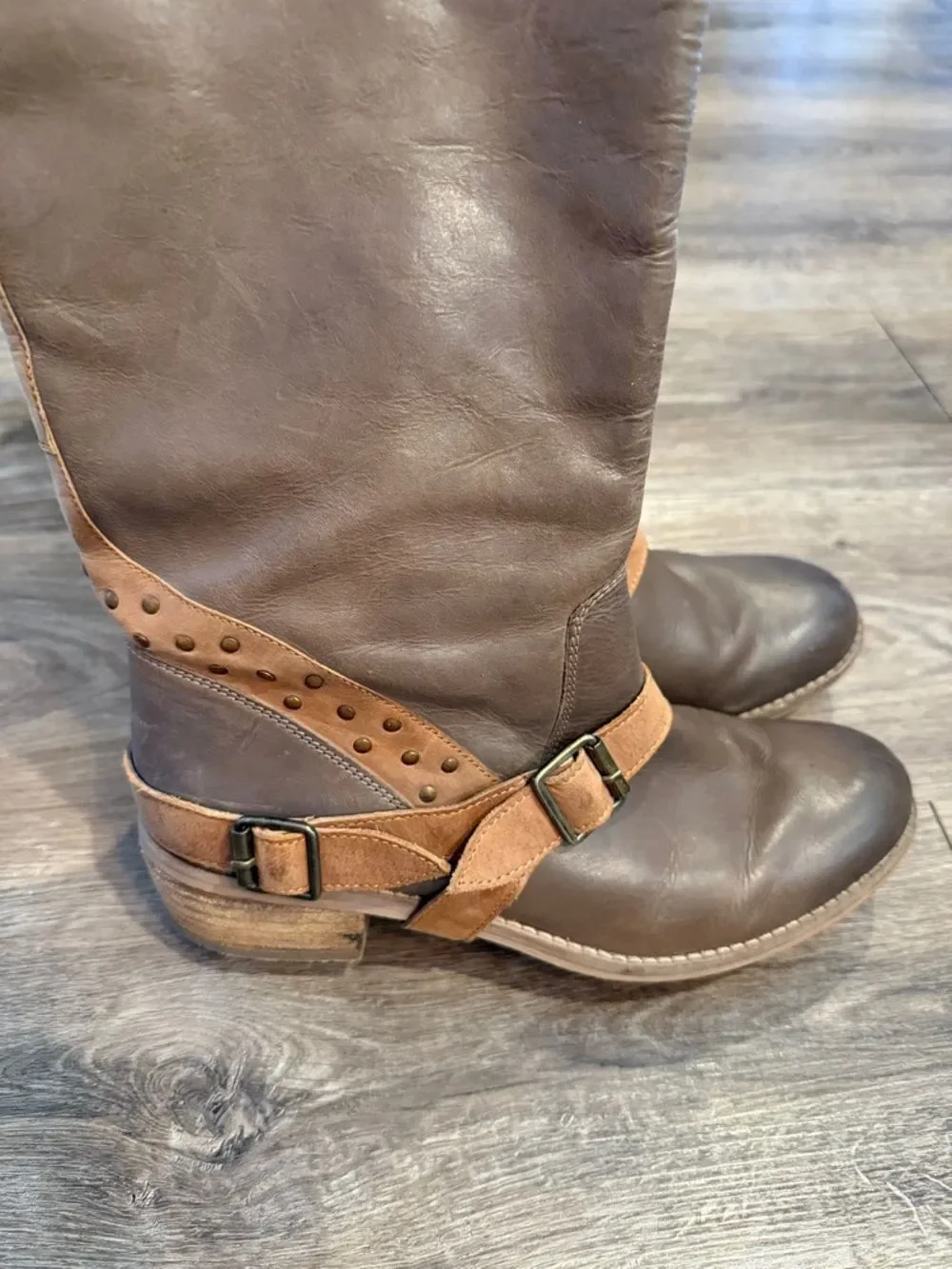 Naughty Monkey Tall Tan Taupe Leather Riding Boho Boots Size 8